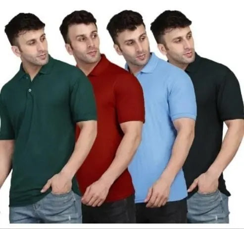 Polo Neck T-Shirt (Multicolor, S) (Pack of 4)